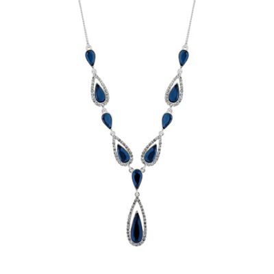Blue crystal elongated peardrop necklace